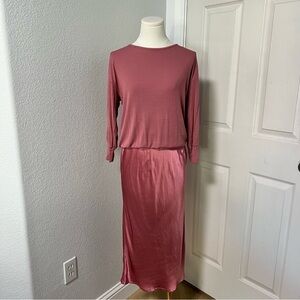 Michael Stars Nadia Mixed Fabric Satin Dress - Blush Mauve
